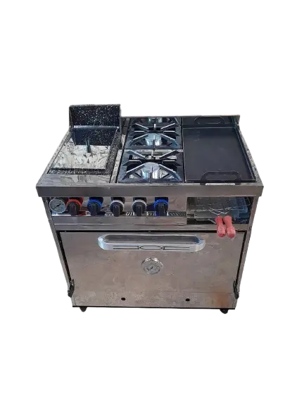 Cocina industrial 90-60-84 cm / horno, 1 freidora, 2 hornallas y 1 plancha