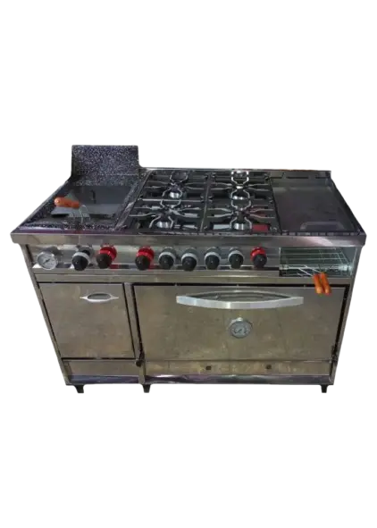 Cocina industrial 90-62-120 cm / horno,1 freidora, 4 hornallas y 1 plancha
