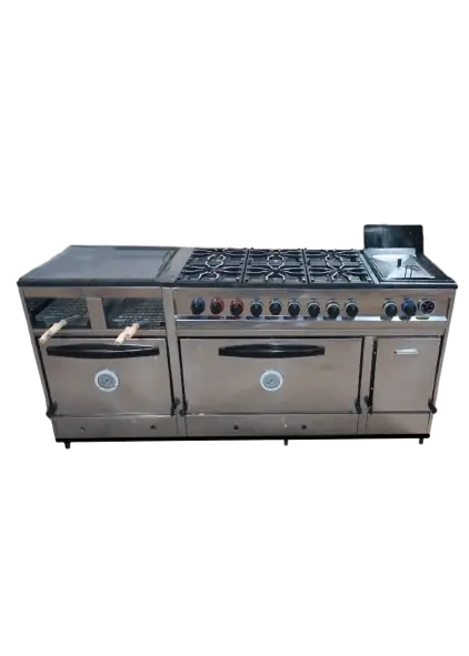 Cocina industrial 90-62-172 cm / horno, doble plancha, 6 hornallas y 1 freidora