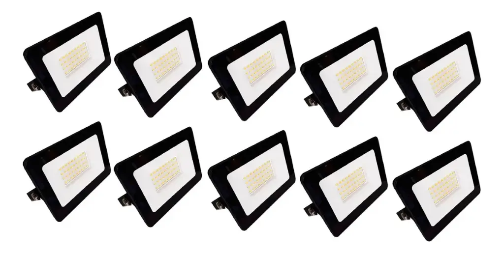 Set X10 Reflectores Led Blanco 30w Bajo Consumo Alta Potenci Carcasa Negro Luz Blanco Frío