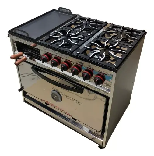 Cocina Industrial Plancha y Carlitera 4 Hornallas Acero