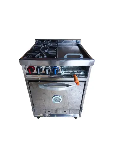 Cocina industrial 90-60-58 cm / horno, 2 hornallas y 1 plancha