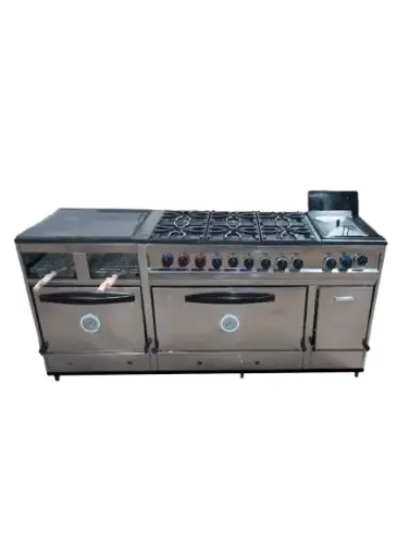 Cocina industrial 90-62-172 cm / horno, doble plancha, 6 hornallas y 1 freidora